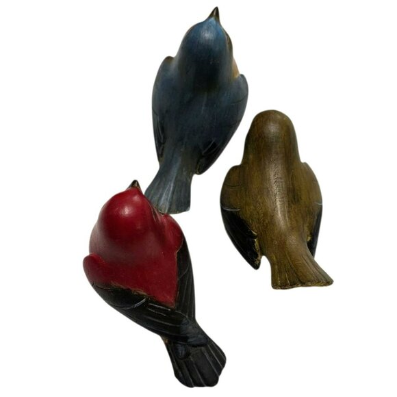 3 Vintage Tii Bird Figurine Red Tanager Bluebird Brown Wren Rustic Country Decor - Picture 12 of 16